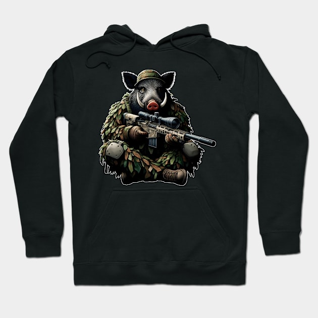 Sniper Wild Boar Hoodie by Rawlifegraphic